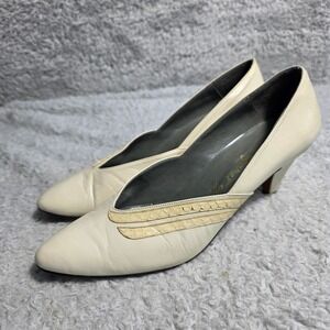 VTG Margaret J Ivory Leather Pointed Toe Pumps Kitten Heels 8.5 B 80s Art Deco